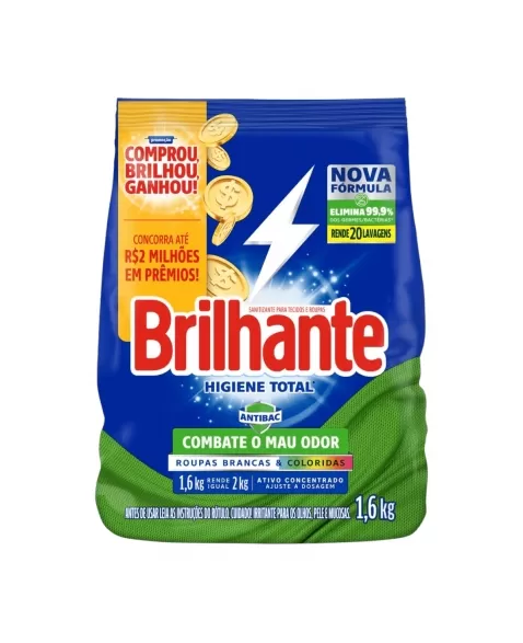 LAVA ROUPAS PÓ BRILHANTE HIGIENE TOTAL ANTIBACTERIAL (SACHE) 1.6KG