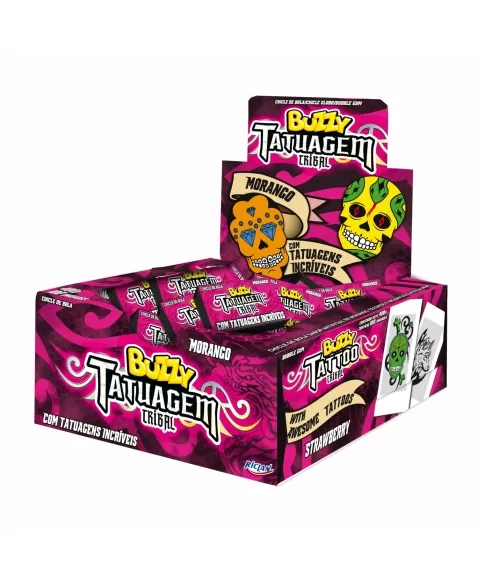 CHICLE BUZZY TATUAGEM TRIBAL MORANGO 100UN